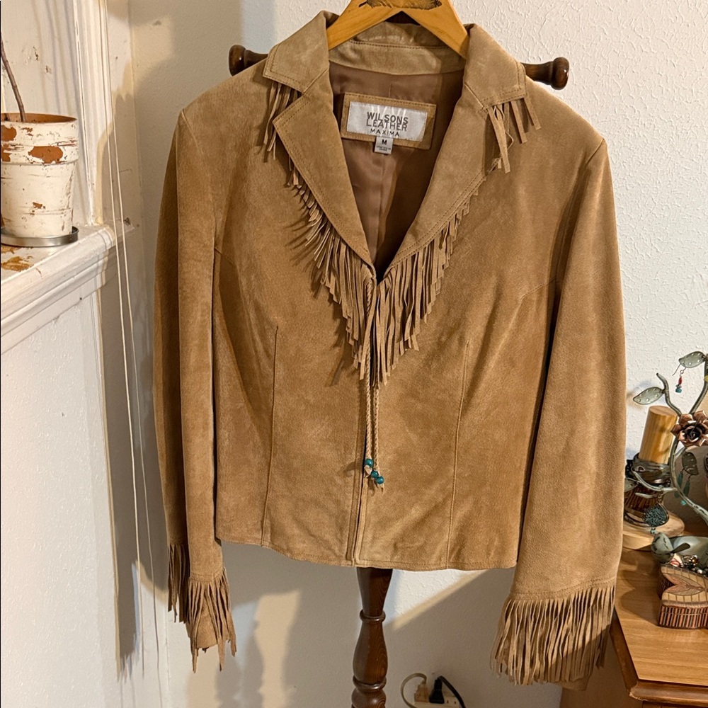 Wilsons Leather Brown Suede Fringe Blazer